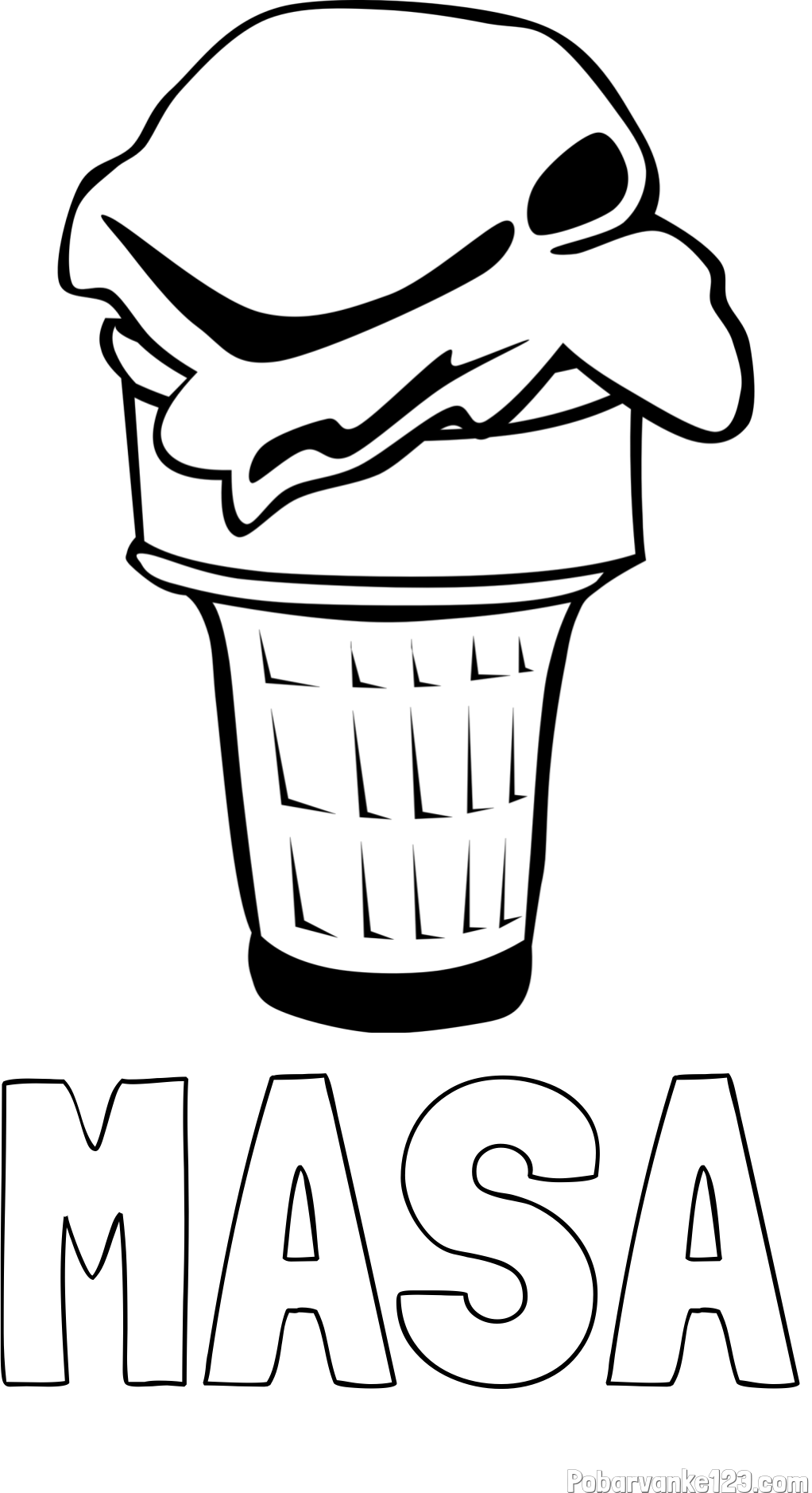 Pobarvanka imena MAŠA in pobarvanka kepice sladoleda v kornetu