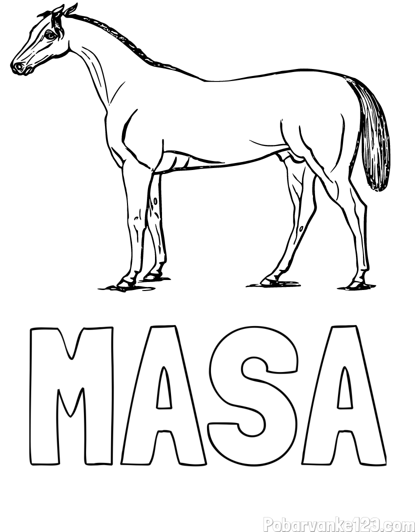 Pobarvanka imena MAŠA in pobarvanka konja