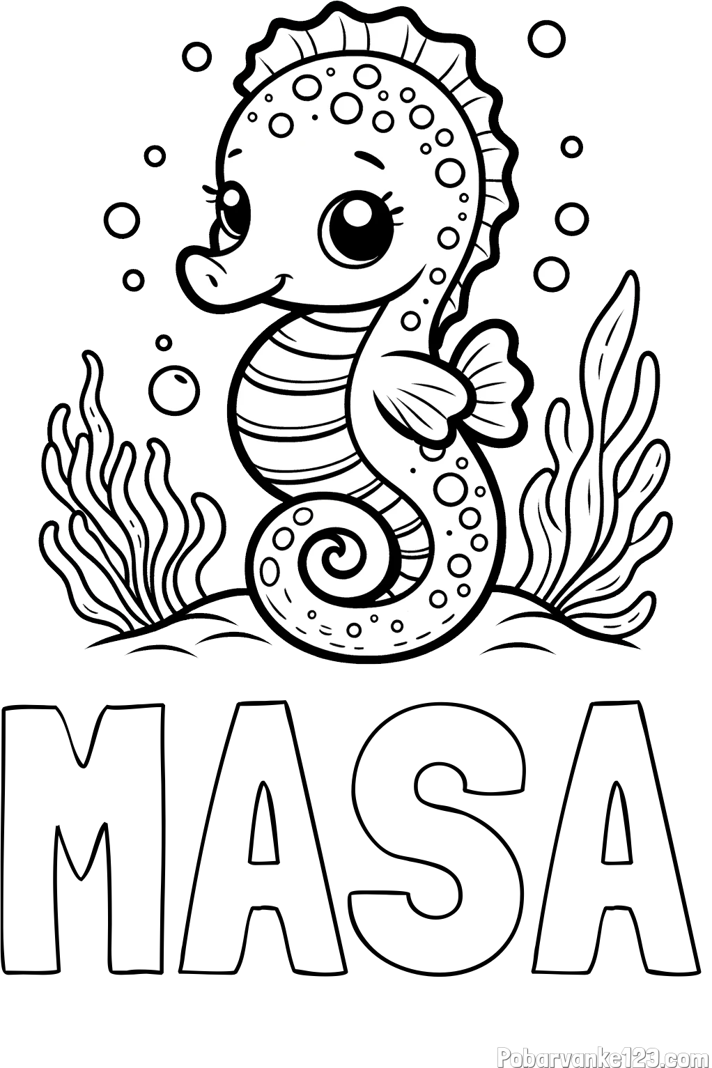 Pobarvanka imena MAŠA in pobarvanka morskega konjička