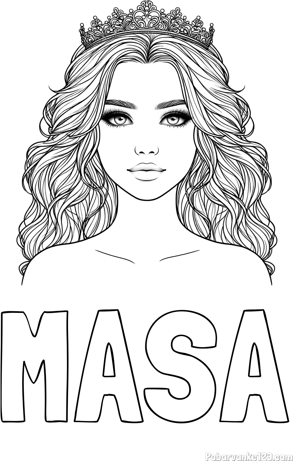 Pobarvanka imena MASA in pobarvanka prikupne princeske