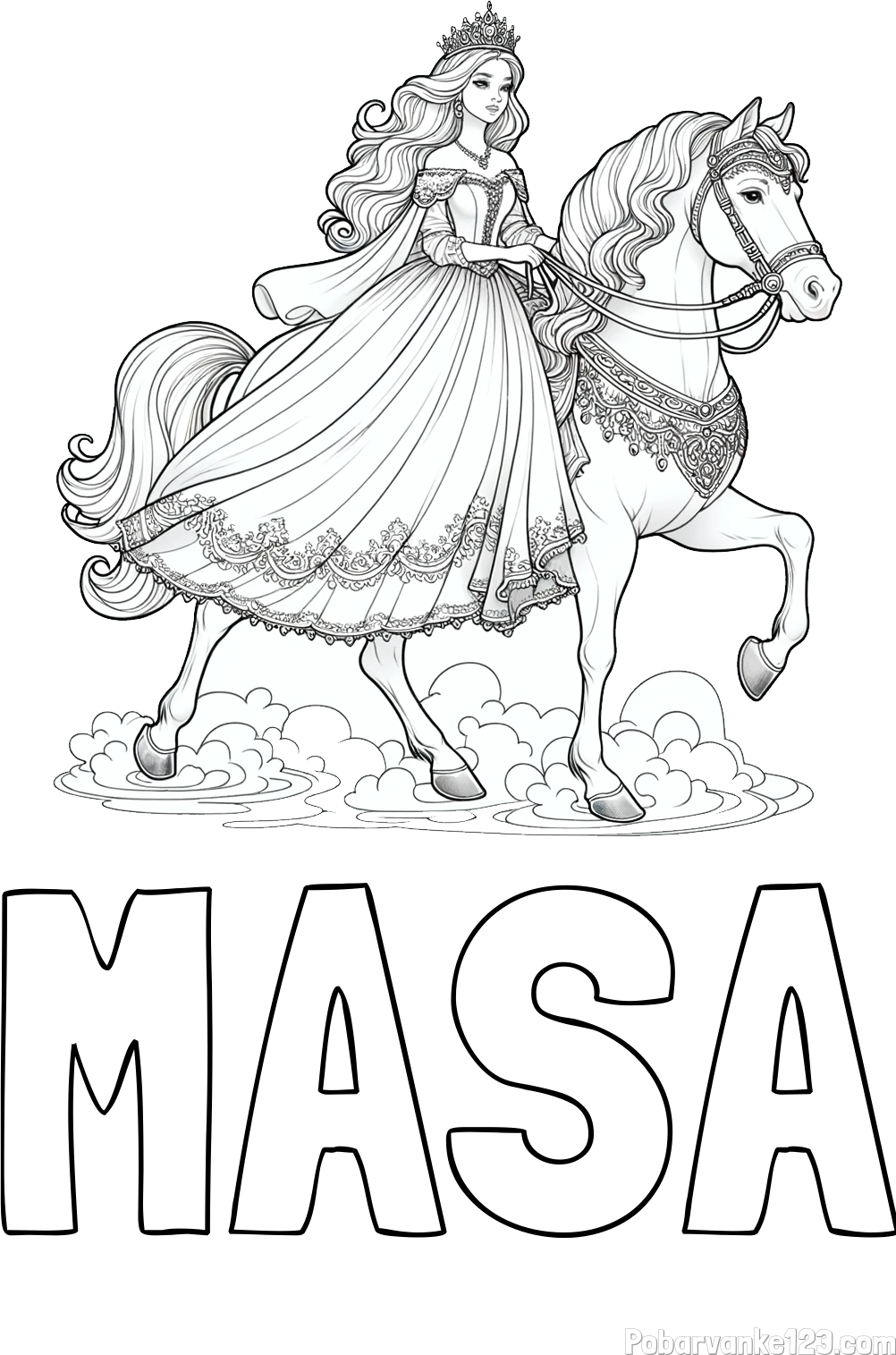 Pobarvanka imena MAŠA in pobarvanka princese na konju
