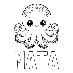 Online izdelana pobarvanka - Pobarvanka imena MATA in otroška pobarvanka ljubke hobotnice