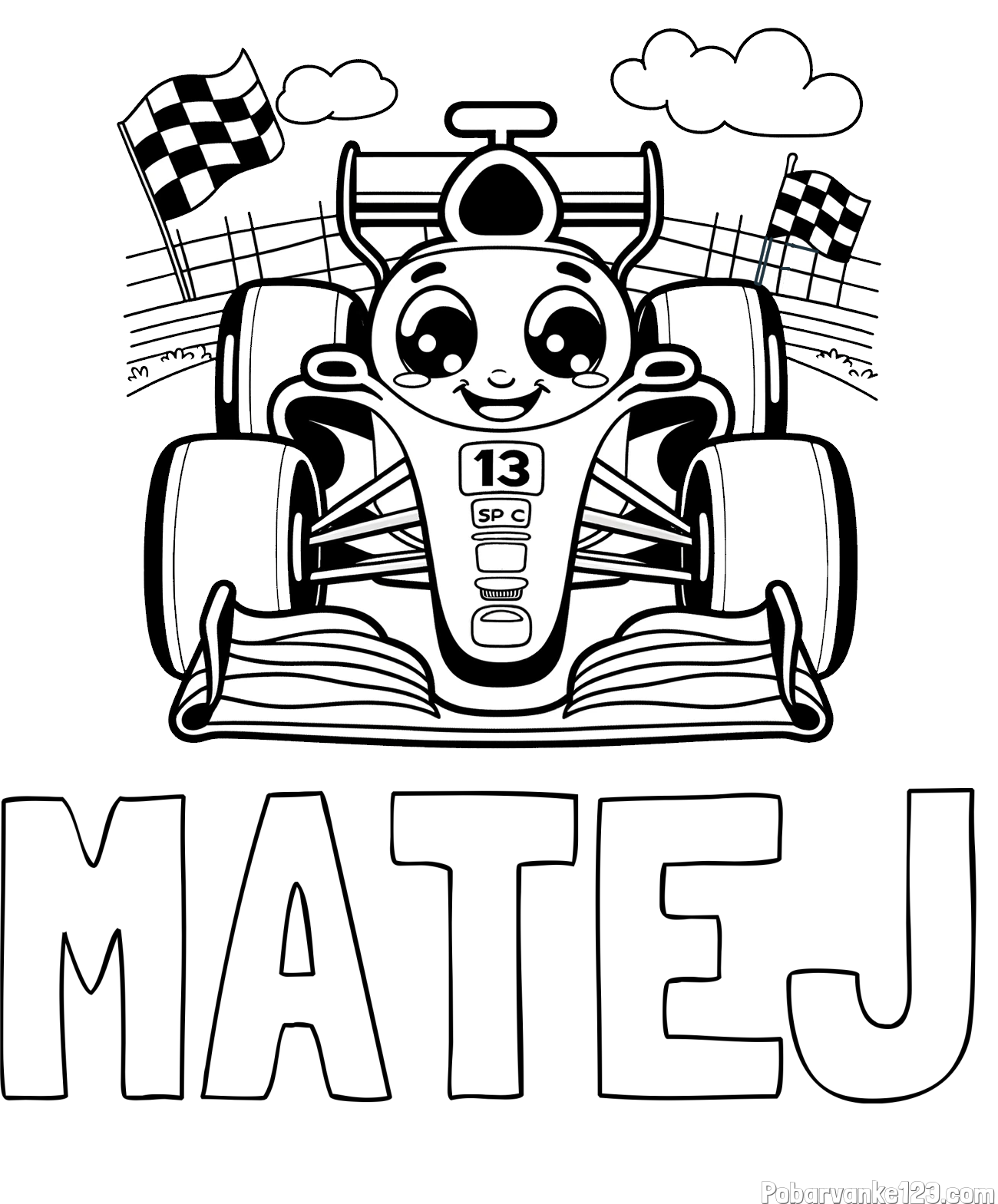 Pobarvanka imena MATEJ in otroška pobarvanka FORMULA 1