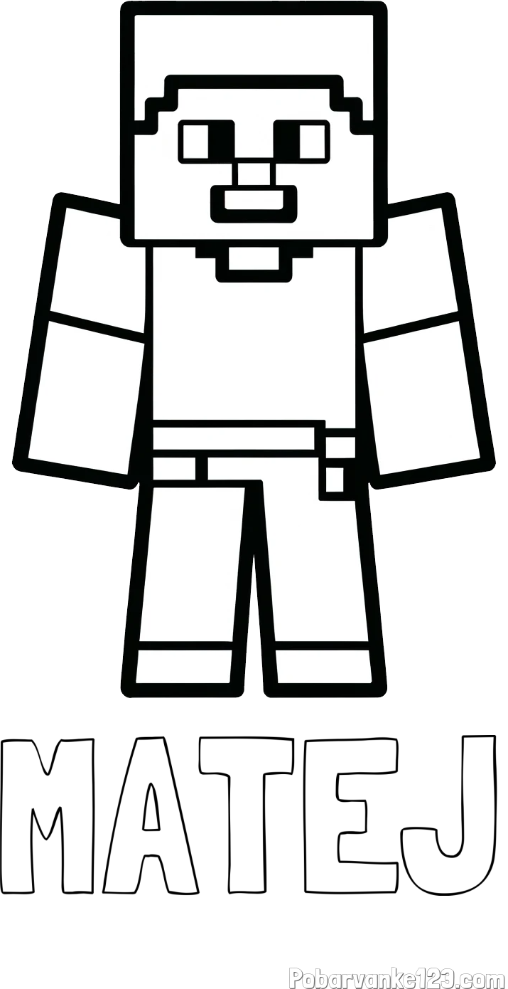 Pobarvanka imena MATEJ in pobarvanka Minecraft figurice