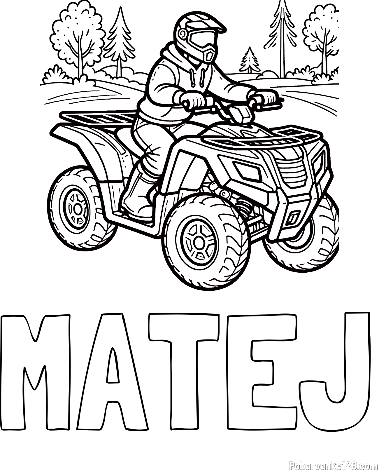 Pobarvanka imena MATEJ in pobarvanka motorista na štirikolesniku