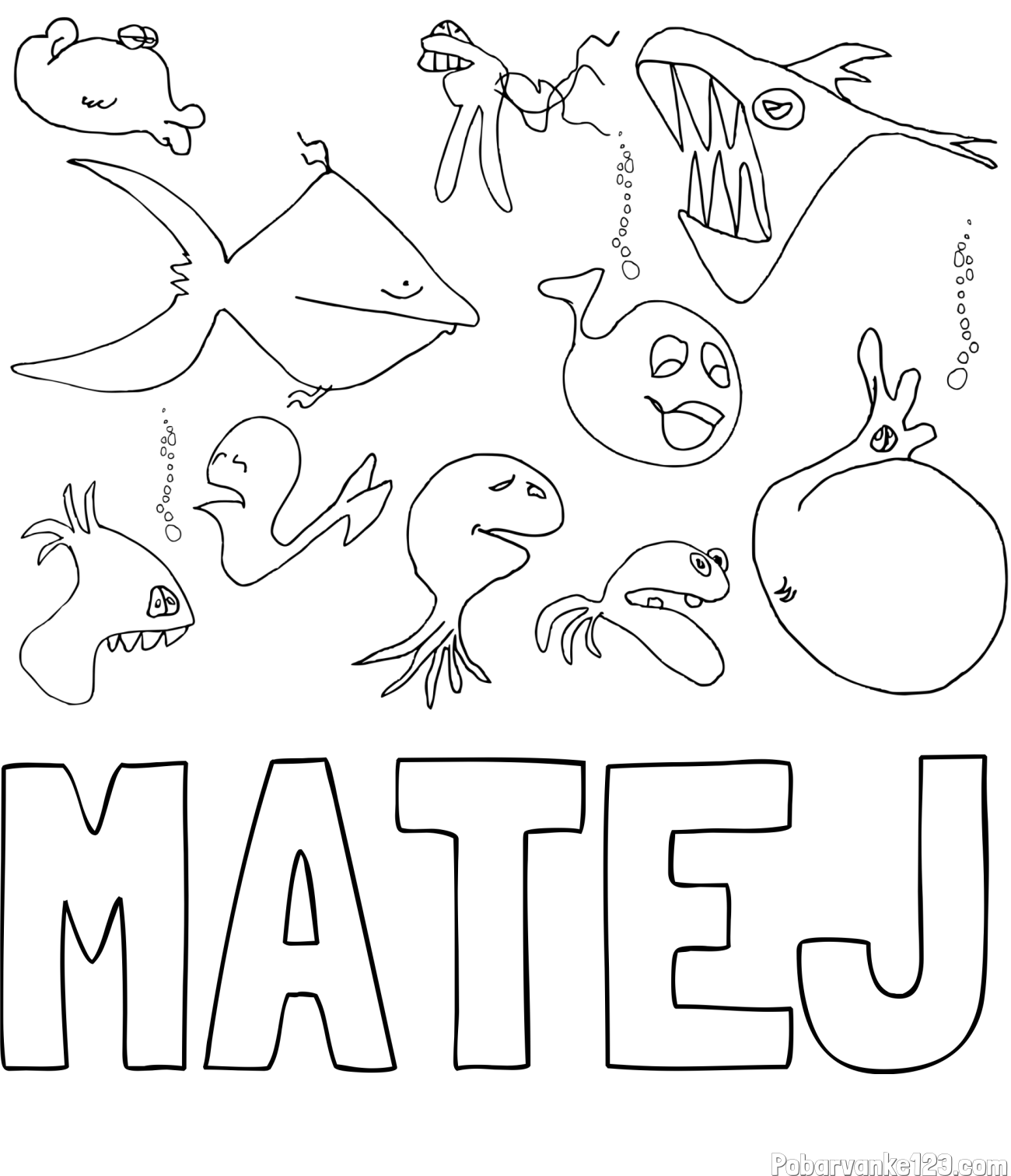 Pobarvanka imena MATEJ in pobarvanka rib