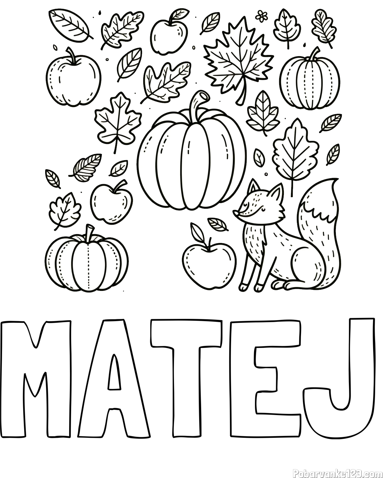 Pobarvanka imena MATEJ in pobarvanka z motivom jeseni