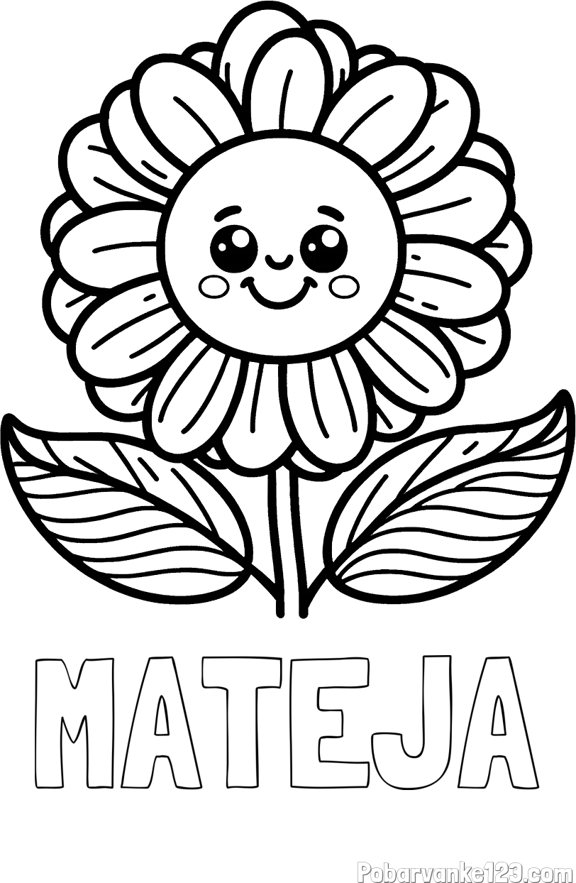 Pobarvanka imena MATEJA in pobarvanka ljubke in nasmejane rože