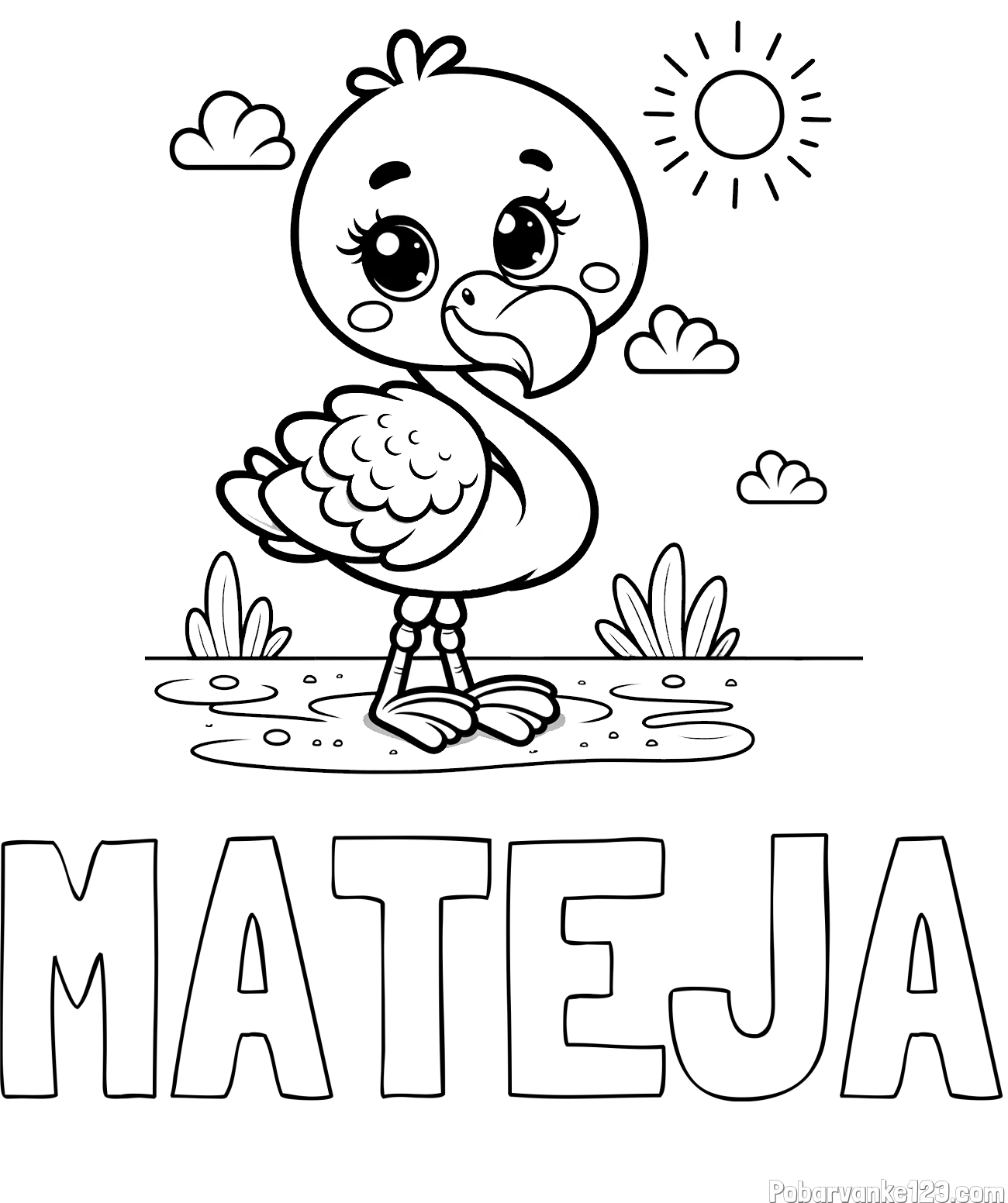 Pobarvanka imena MATEJA in pobarvanka ljubkega flaminga