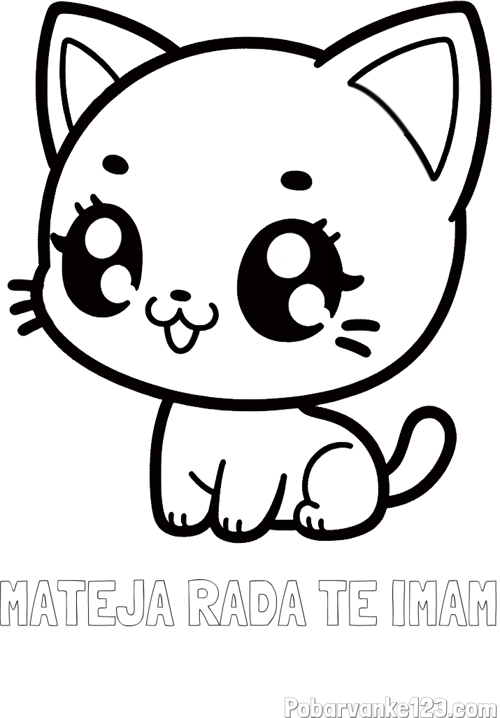 Pobarvanka imena MATEJA RADA TE IMAM in pobarvnaka ljubke muce v anime slogu