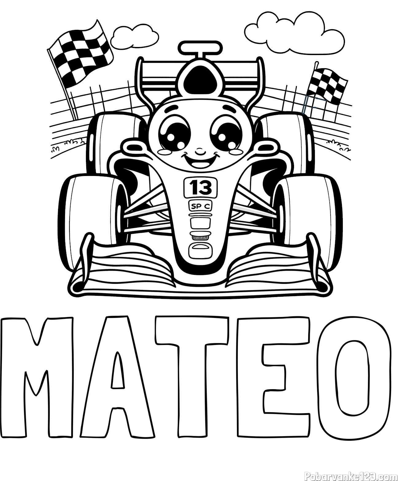 Pobarvanka imena MATEO in otroška pobarvanka FORMULA 1