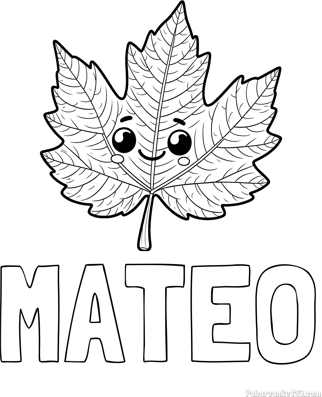 Pobarvanka imena MATEO in otroška pobarvanka nasmejanega lista