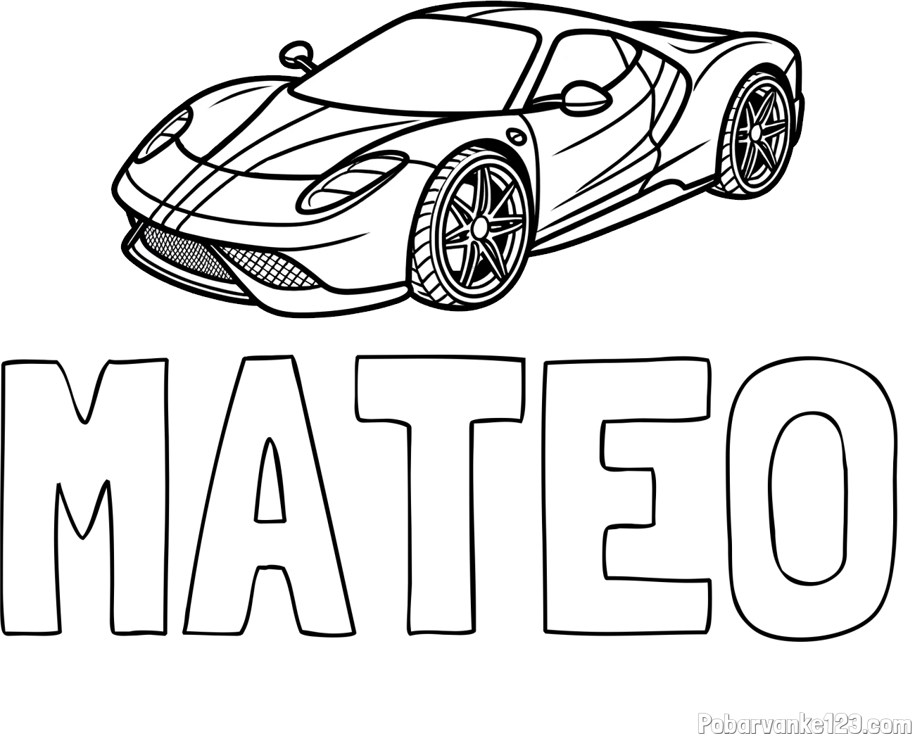 Pobarvanka imena MATEO in pobarvanka dirkalnega avtomobila