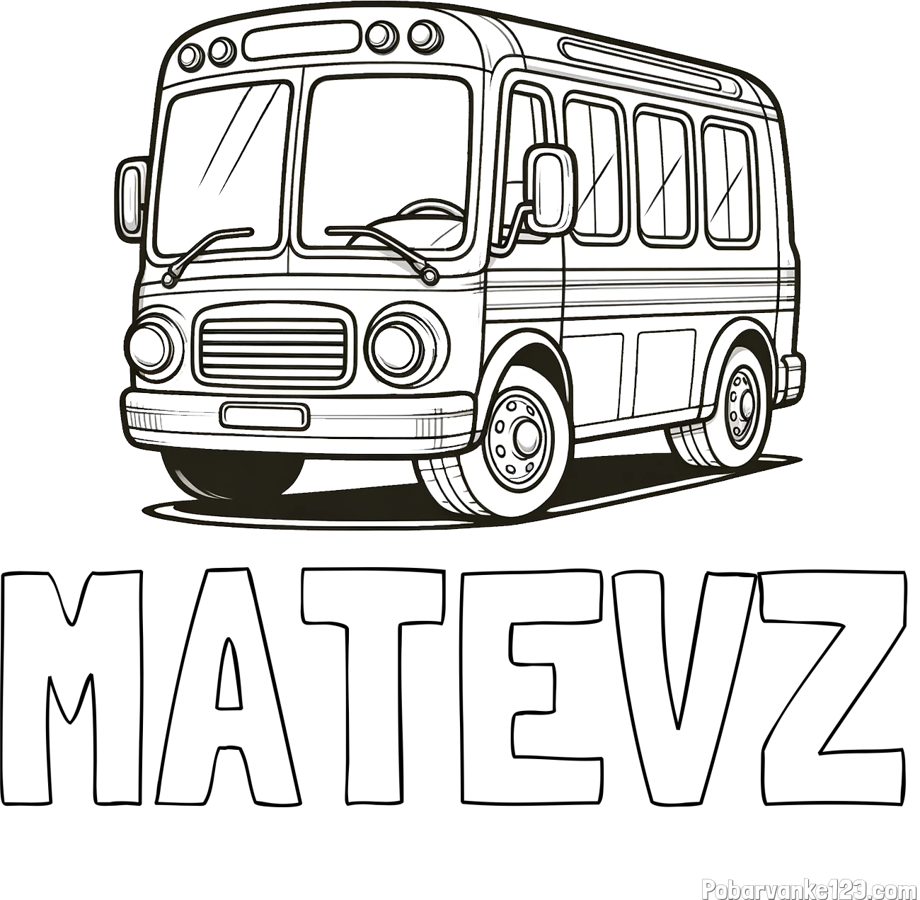 Pobarvanka imena MATEVŽ in pobarvanka avtobusa, ki zavija v desno