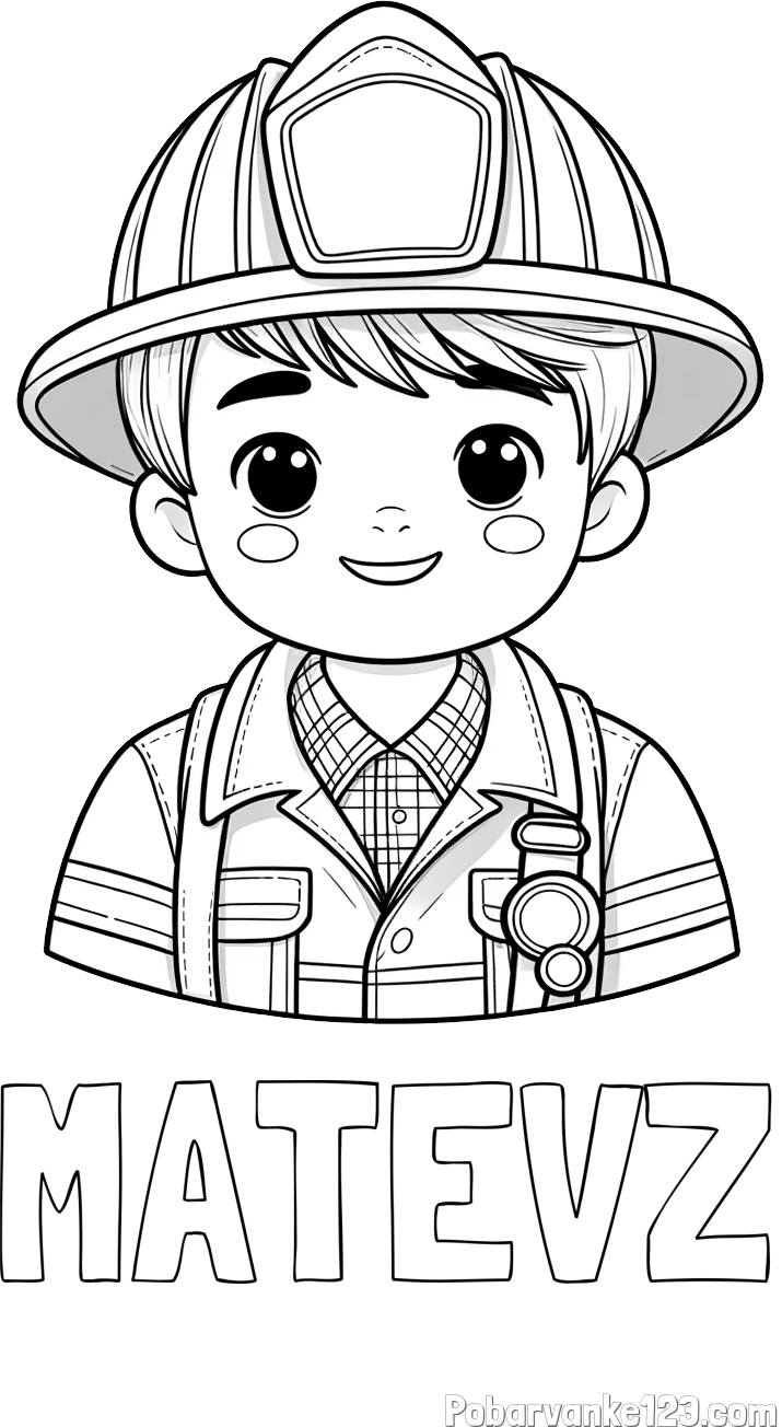 Pobarvanka imena MATEVŽ in pobarvanka mladega gasilca