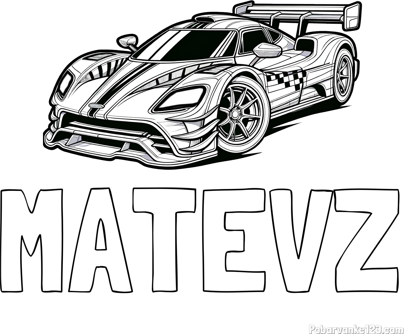 Pobarvanka imena MATEVŽ in pobarvanka modernega športnega avtomobila