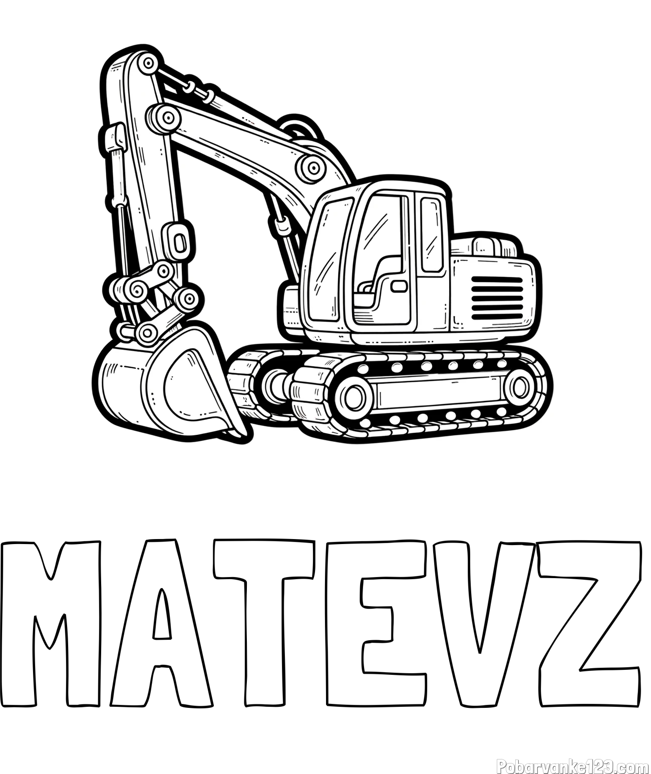 Pobarvanka imena MATEVŽ in pobarvanka velikega delovnega stroja - bagra
