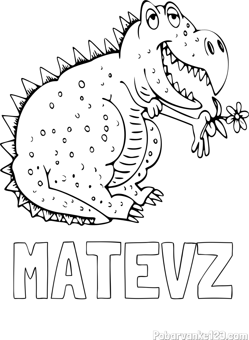 Pobarvanka imena MATEVŽ in pobarvanka veselega dinozavra
