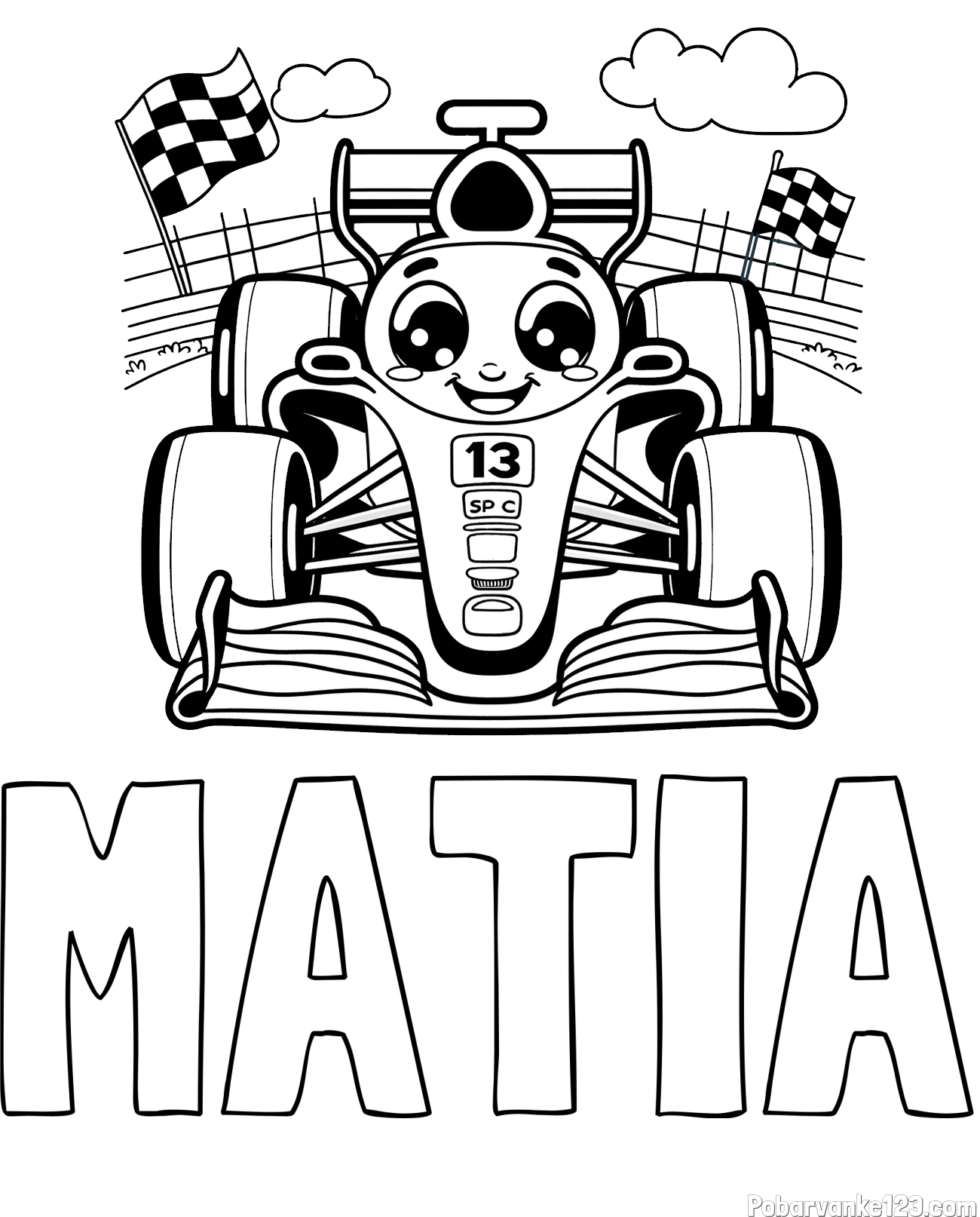 Pobarvanka imena MATIA in otroška pobarvanka FORMULA 1
