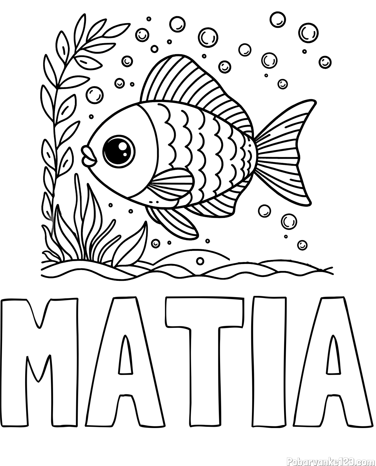 Pobarvanka imena MATIA in otroška pobarvanka ljubke ribe