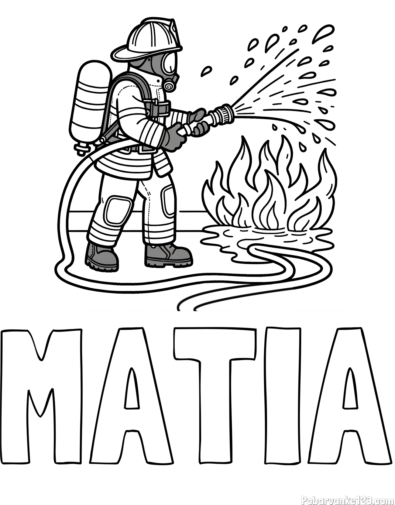 Pobarvanka imena MATIA in pobarvanka gasilca in velikega požara