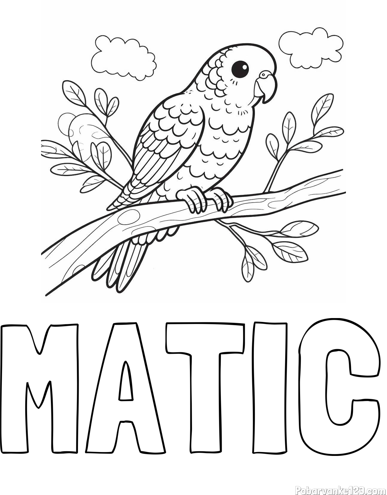 Pobarvanka imena MATIC in pobarvanka ljubkega kanarčka na veji