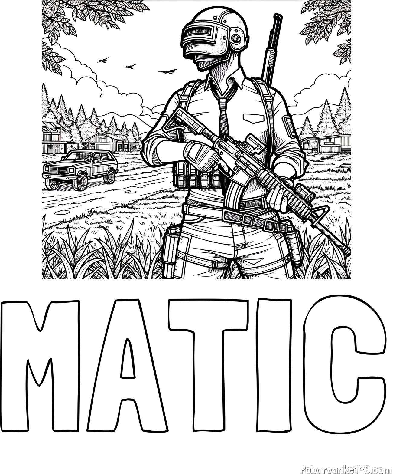 Pobarvanka imena MATIC in PUB pobarvanka bojišča ter osrednjega lika