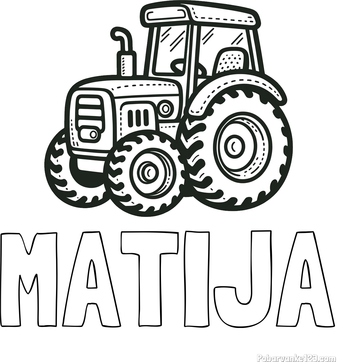Pobarvanka imena MATIJA in pobarvanka čudovitega traktorja