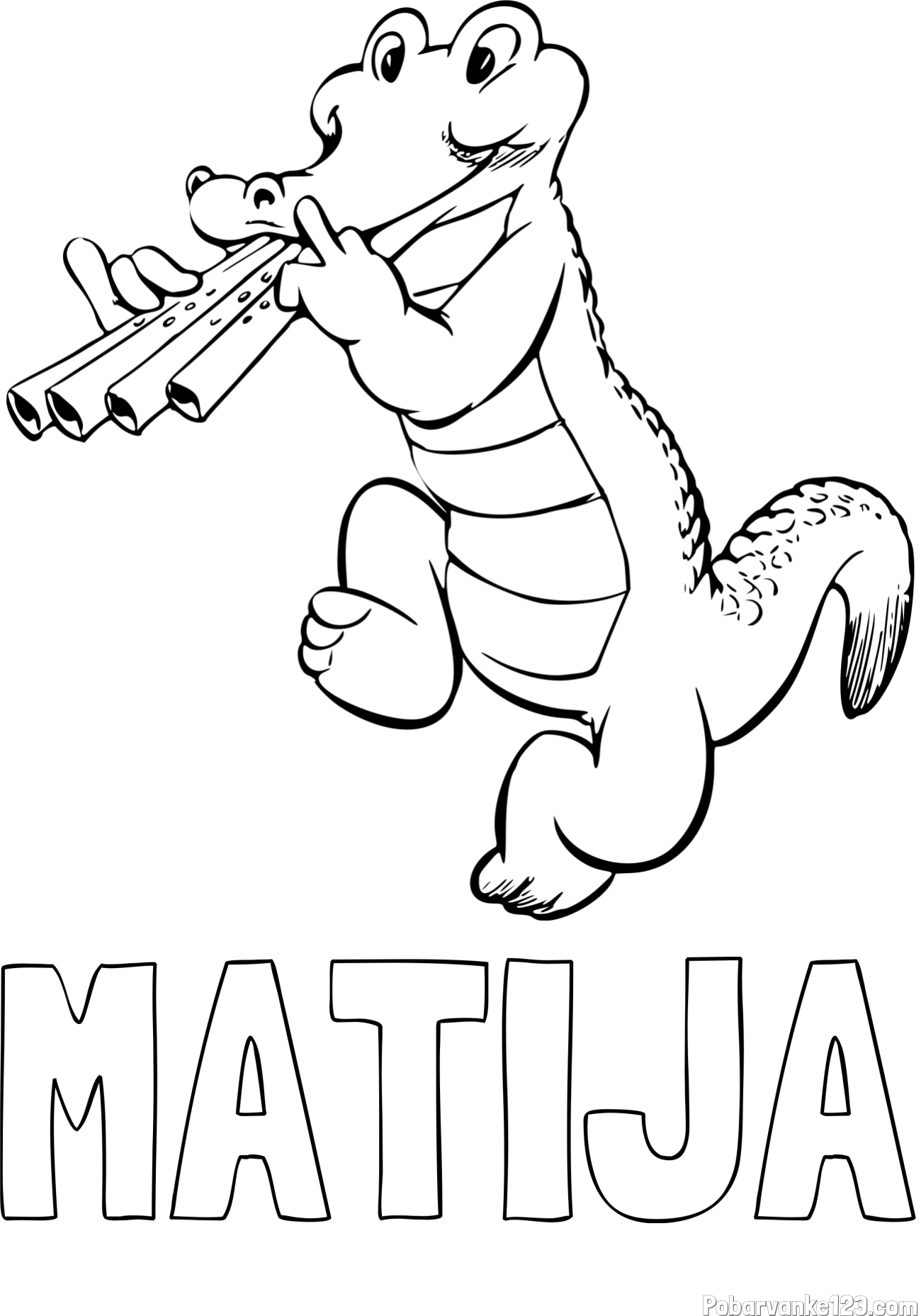Pobarvanka imena MATIJA in pobarvanka veselega krokodila
