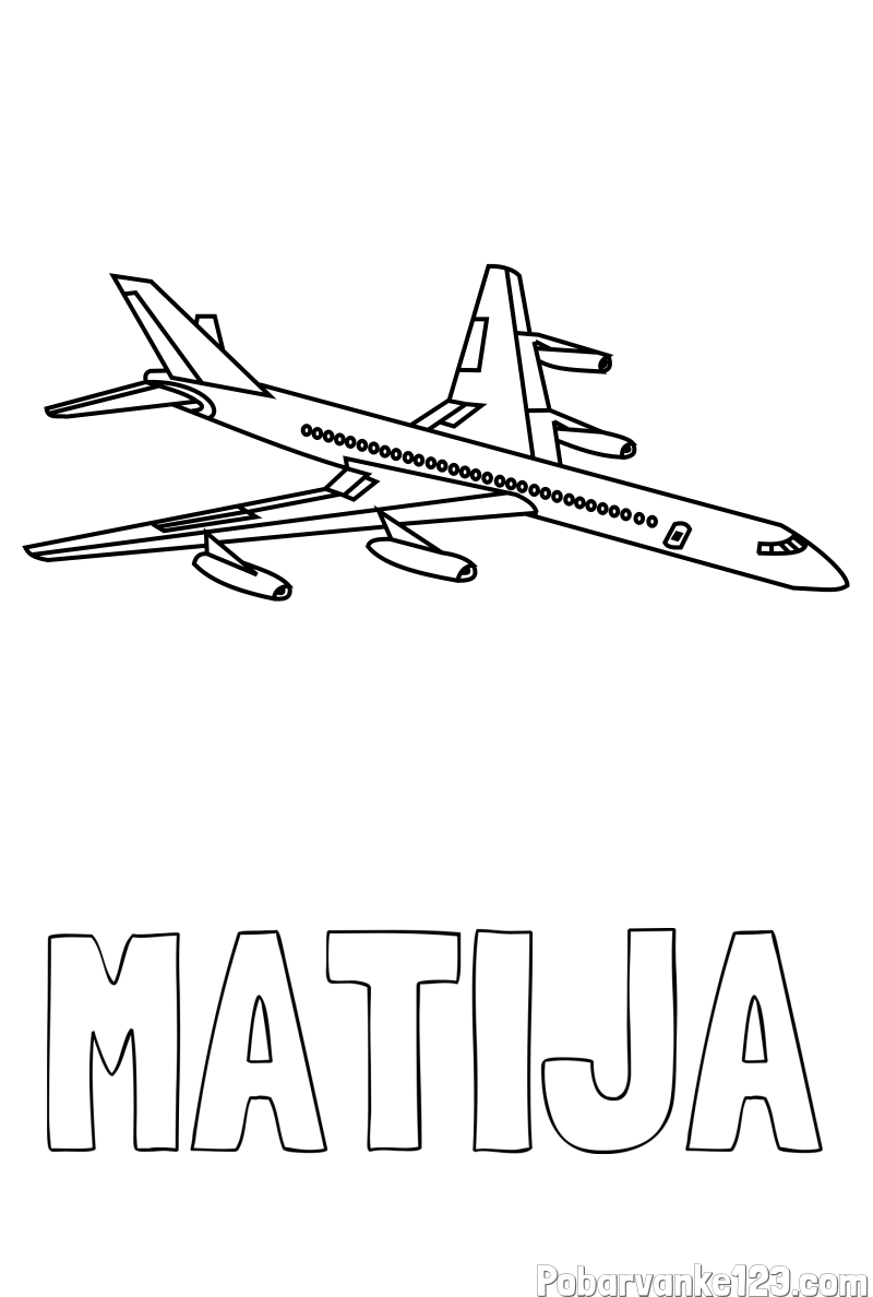 Pobarvanka imena MATIJA in potniško letalo