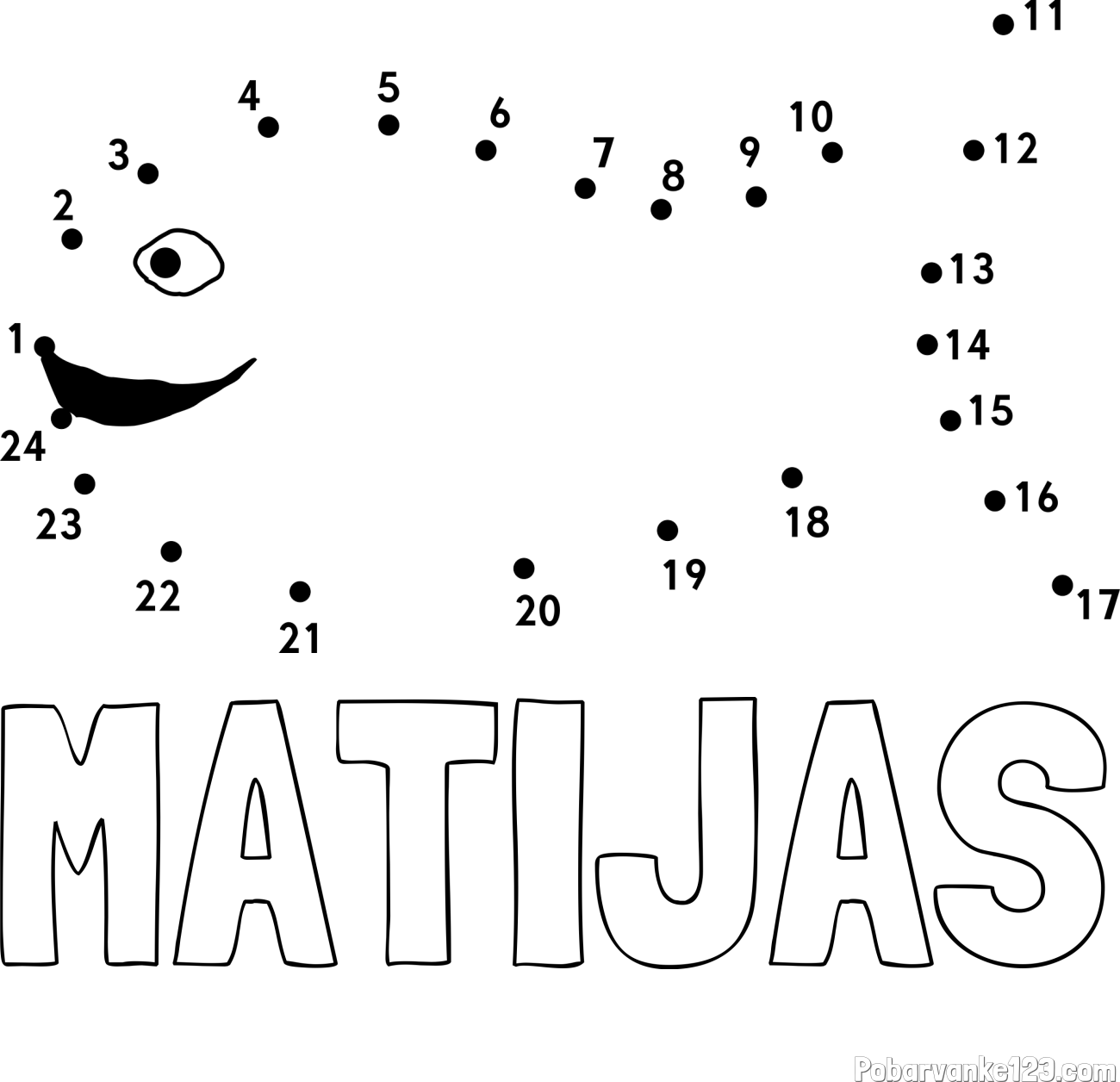 Pobarvanka imena MATIJAS in pobarvanka ribe - poveži številke