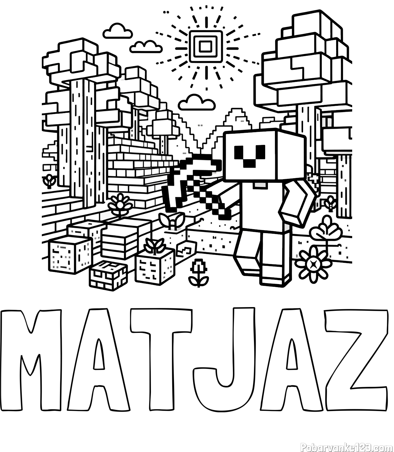 Pobarvanka imena MATJAŽ in pobarvanka Minecraft sveta