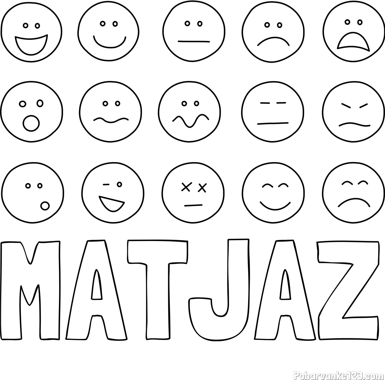 Pobarvanka imena MATJAŽ in pobarvanka smeškov