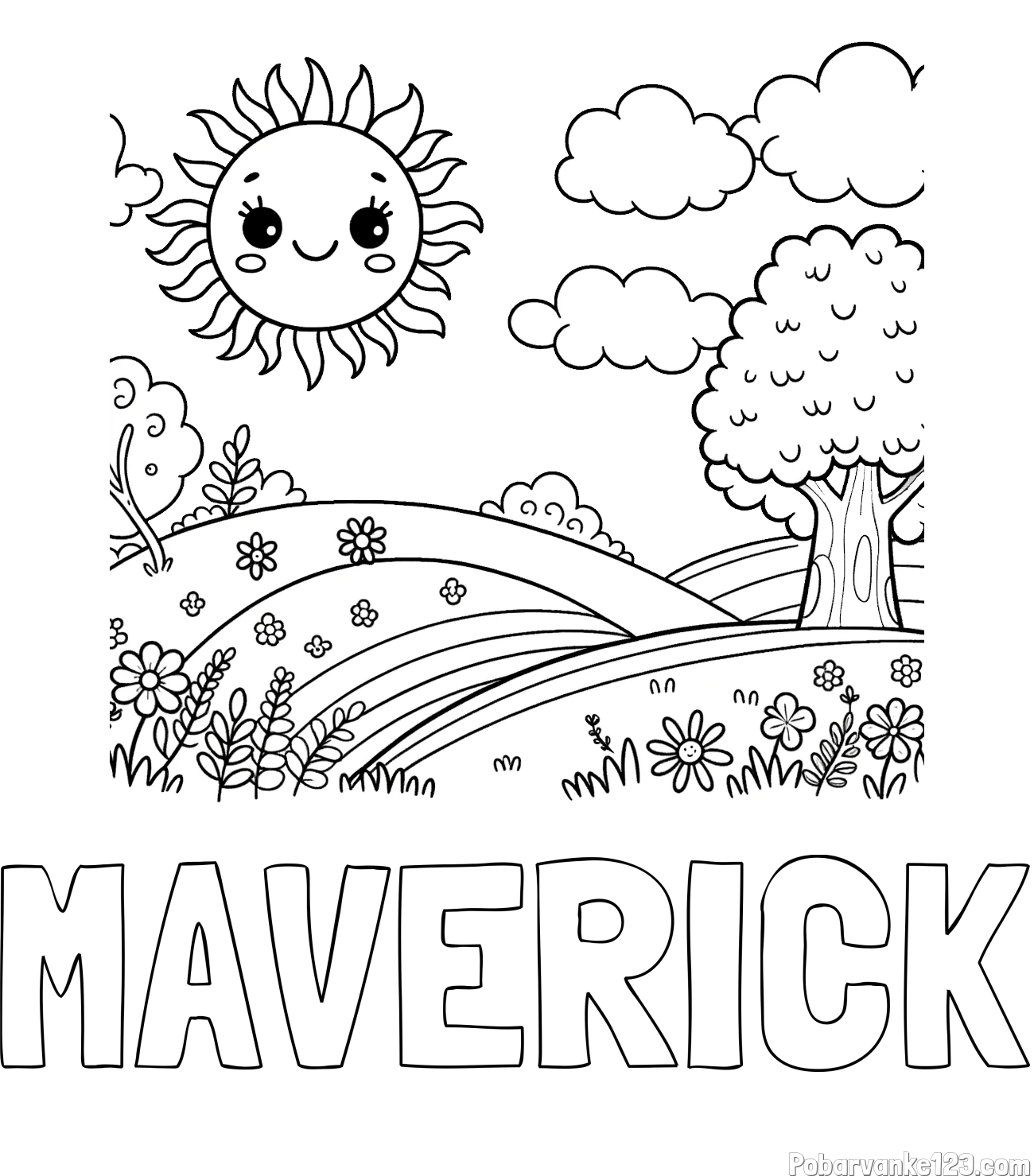 Pobarvanka imena MAVERICK in otroška pobarvanka narave