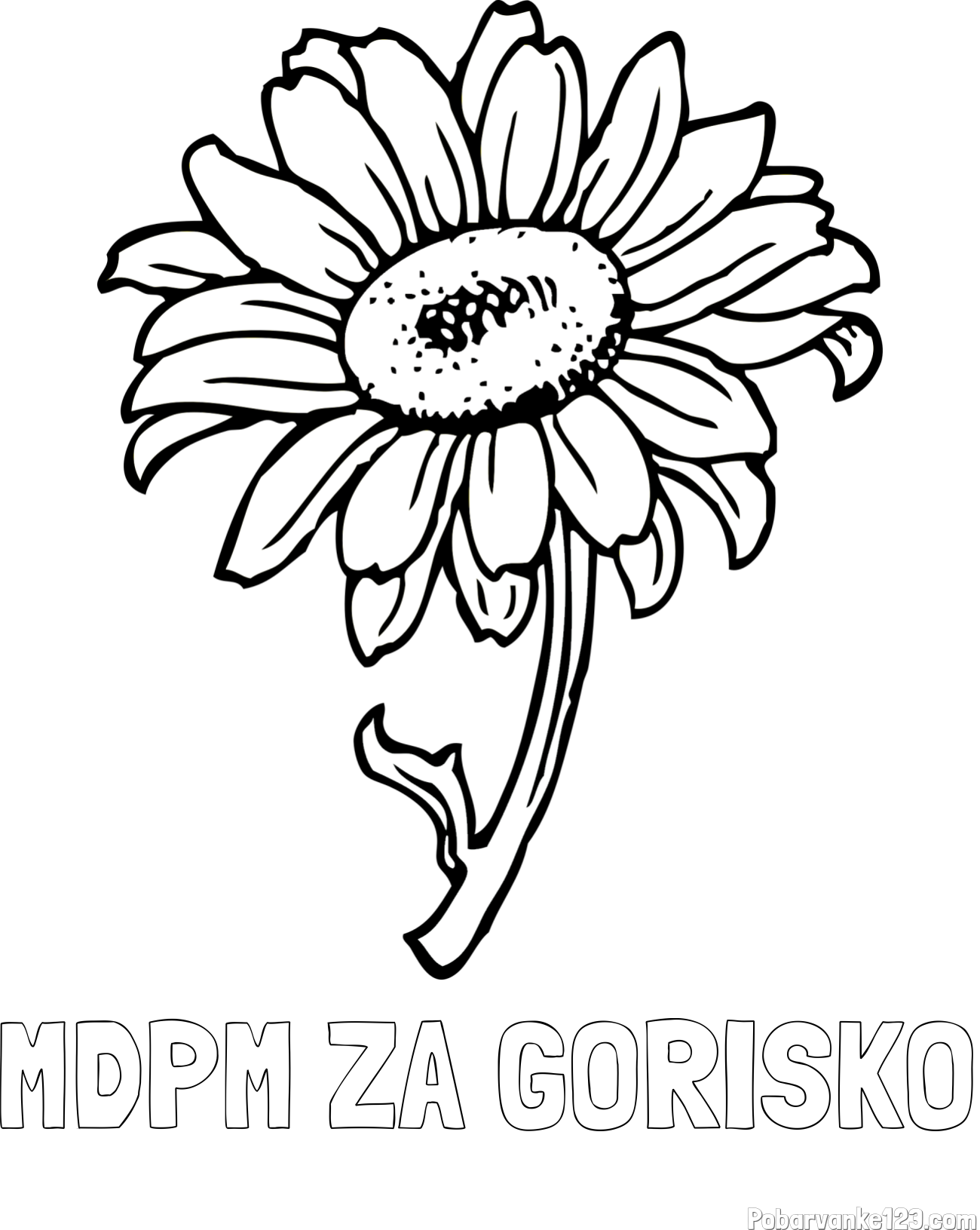 Pobarvanka imena MDPM ZA GORIŠKO in pobarvanka lepe sončnice