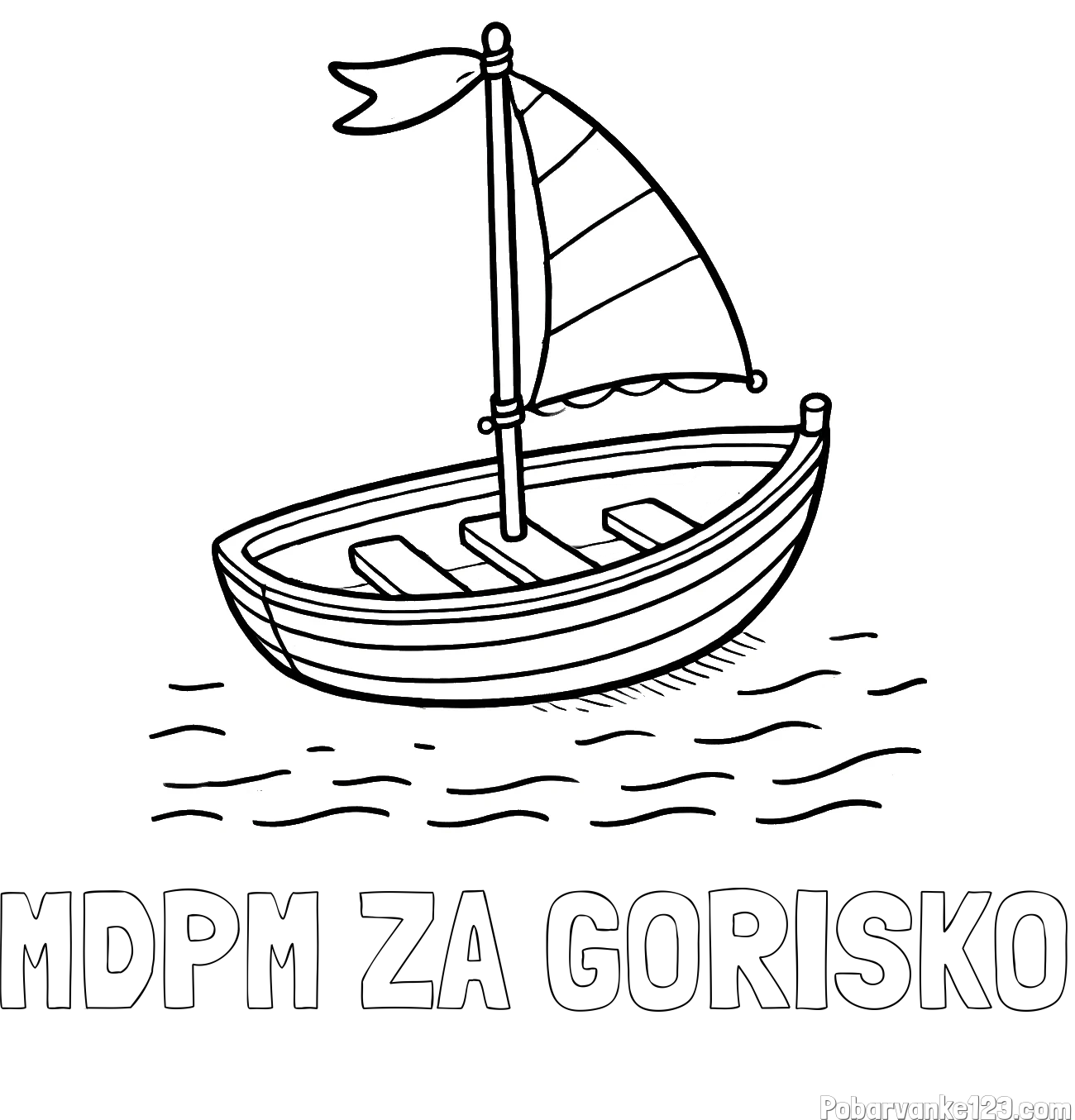 Pobarvanka imena MDPM ZA GORIŠKO in preprosta pobarvanka ladjice