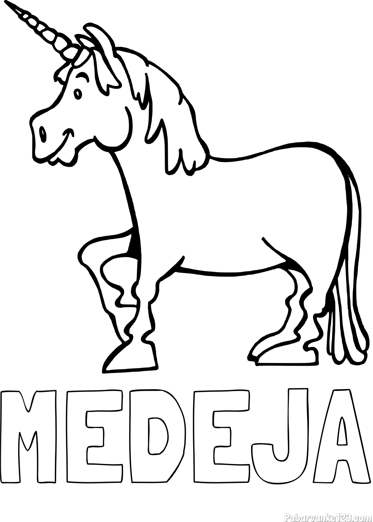 Pobarvanka imena MEDEJA in pobarvanka veselega samoroga