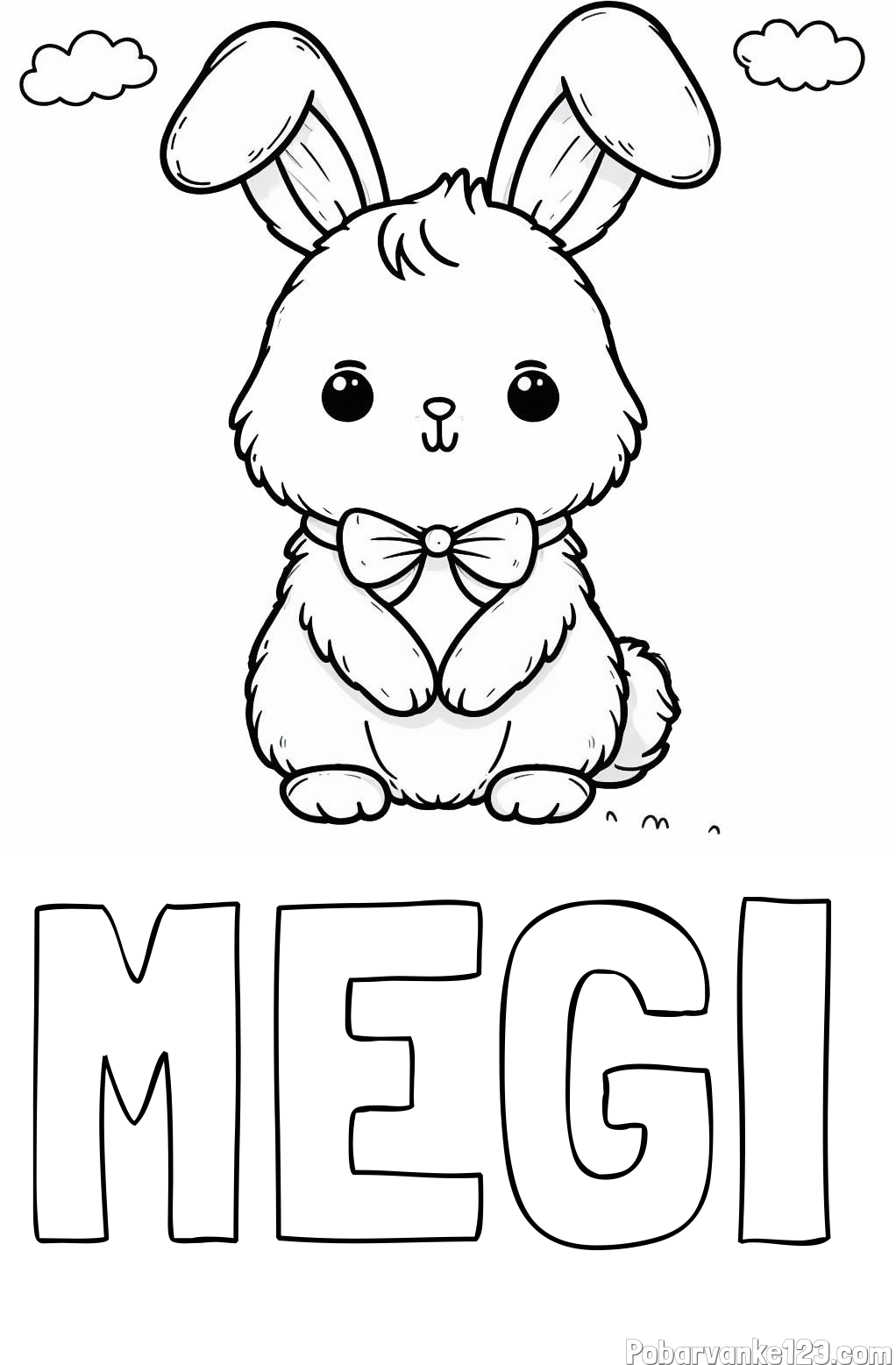 Pobarvanka imena MEGI in pobarvanka prikupnega zajčka