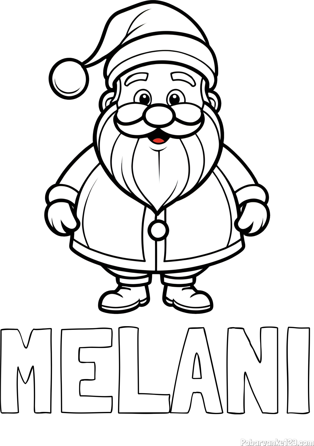 Pobarvanka imena MELANI in otroška pobarvanka prikupnega Božička
