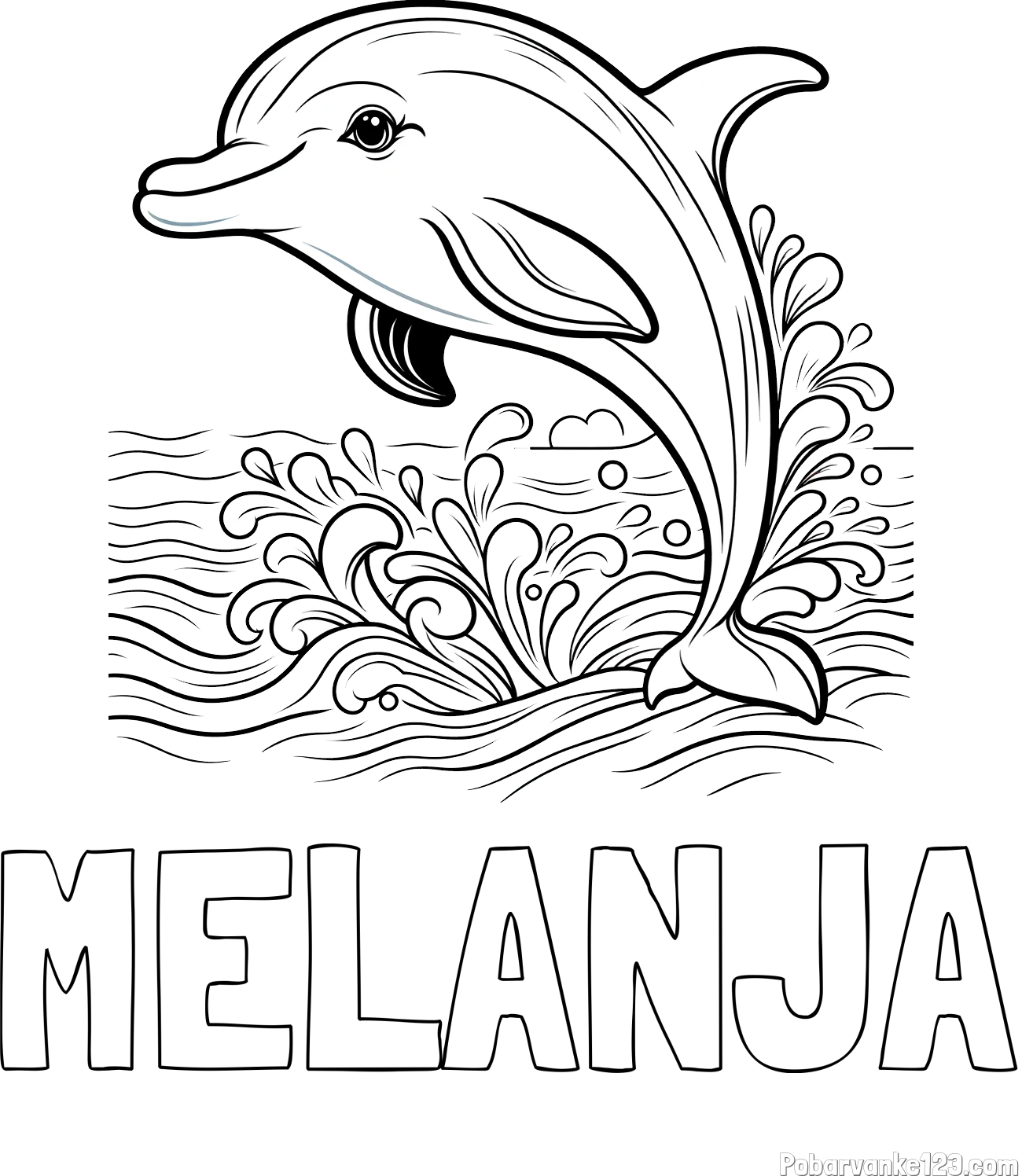Pobarvanka imena MELANJA in pobarvanka ljubkega delfina
