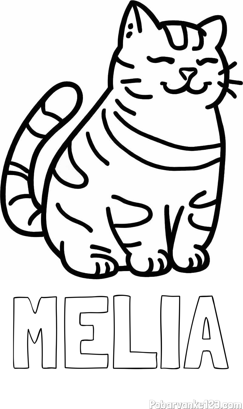 Pobarvanka imena MELIA in pobarvanka debelušne mačke