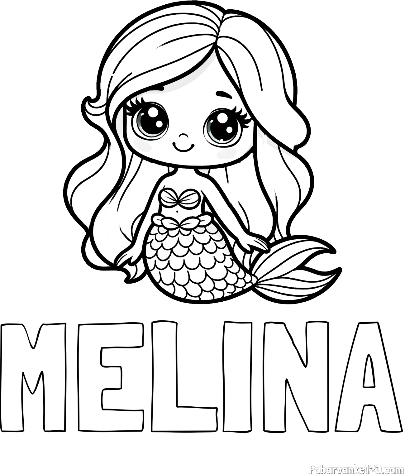Pobarvanka imena MELINA in pobarvanka prikupne morske deklice