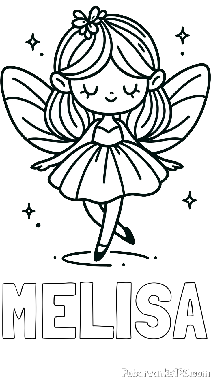 Pobarvanka imena MELISA in enostavna pobarvanka čarobne vile