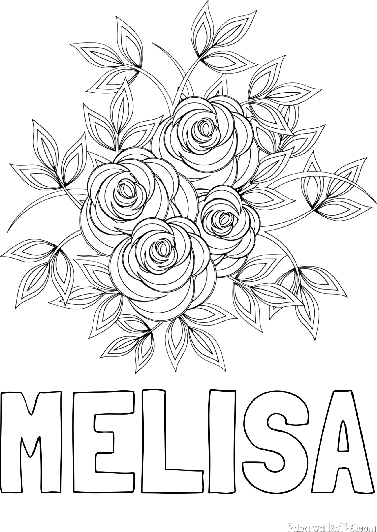 Pobarvanka imena MELISA in pobarvanka šopka vrtnic