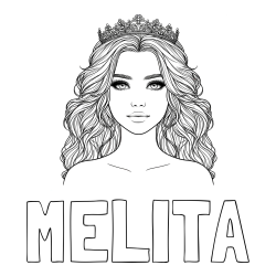 Online izdelana pobarvanka - Pobarvanka imena MELITA in pobarvanka prikupne princeske