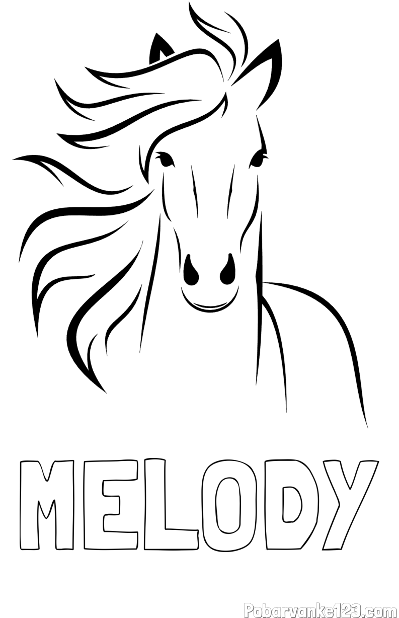 Pobarvanka imena MELODY in lepa pobarvanka konja