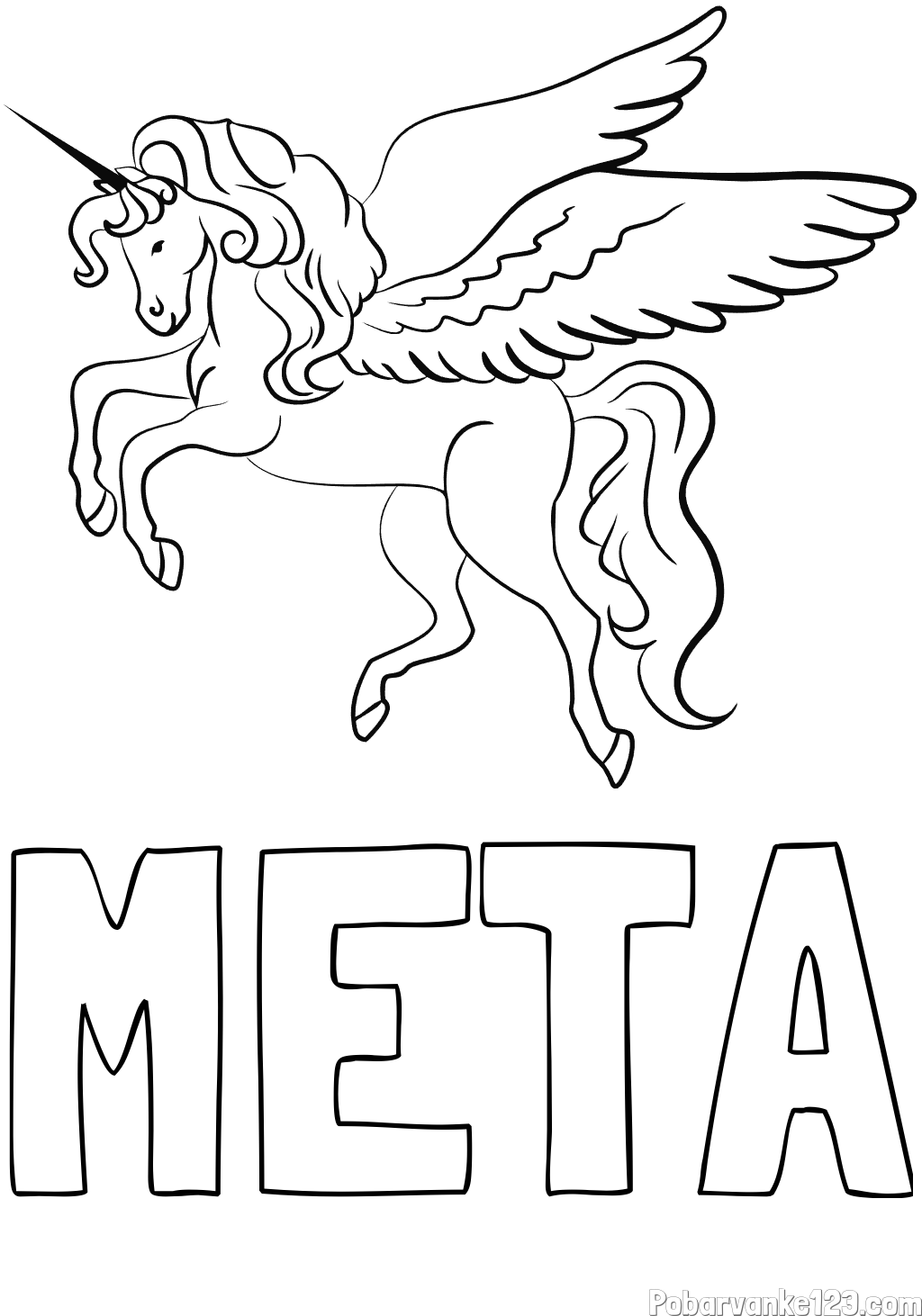 Pobarvanka imena META in lepa pobarvanka samoroga
