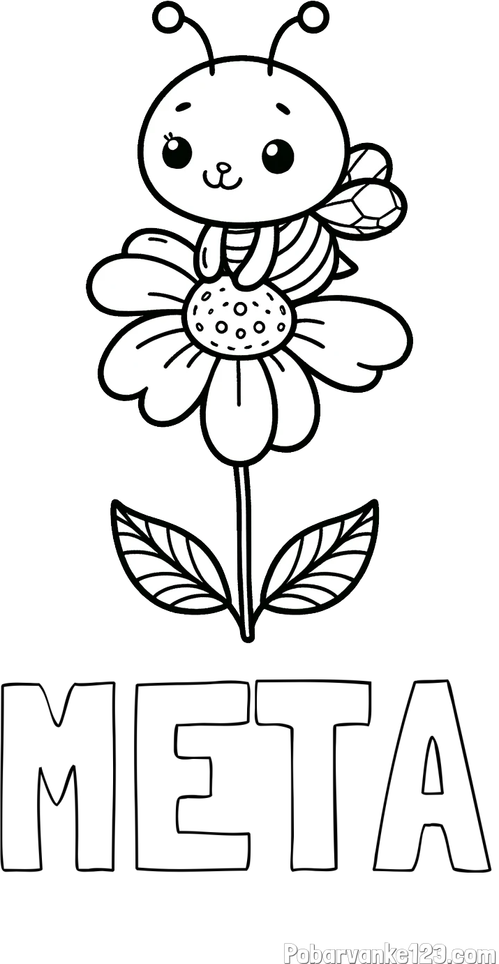 Pobarvanka imena META in pobarvanka ljubke čebelice na roži