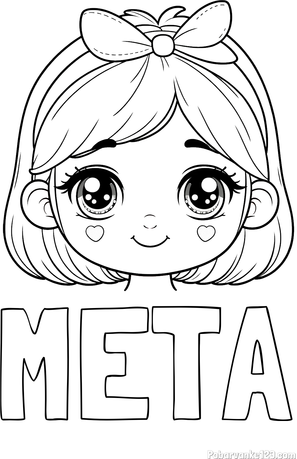 Pobarvanka imena META in pobarvanka obraza ljubke punčke