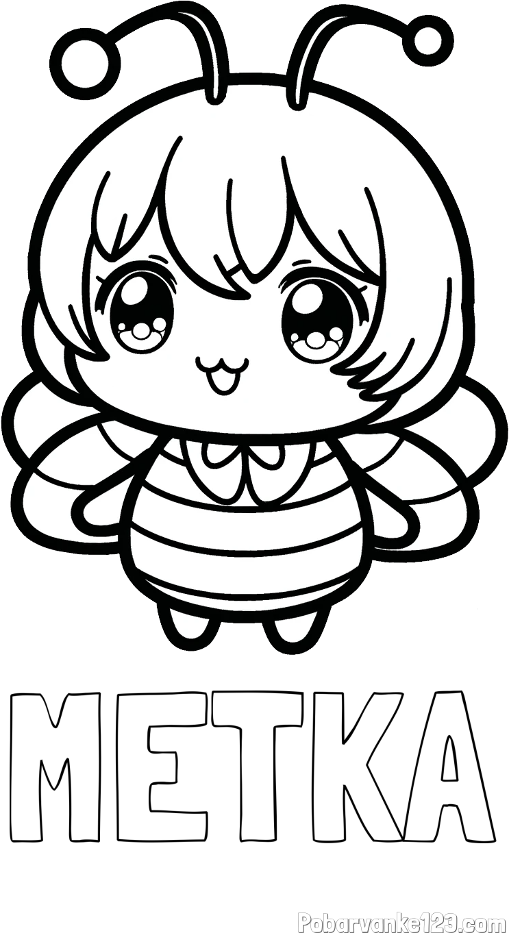 Pobarvanka imena METKA in pobarvanka čebelice v stilu anime